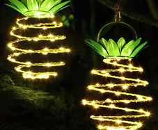 2 Pack Pineapple Garden Solar Lights 60 LEDs Outdoor Decor Solar Path Hanging Lights IP65 Waterproof Led Fairy String for Christmas Patio Path Home Tree Decoration Lantern Lighting