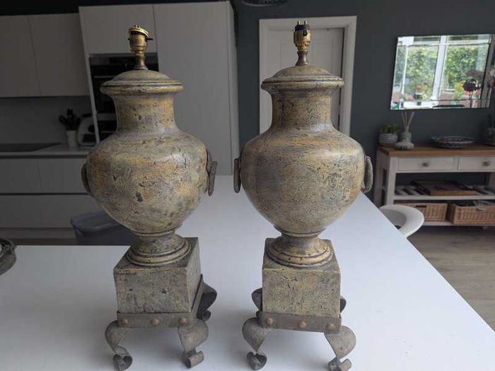 Pair of Vintage Terracotta Urns Converted to Table Lamps / Decorative Urns