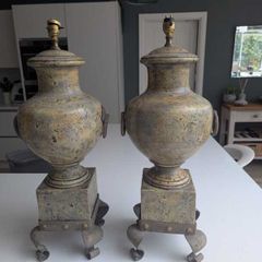 Pair of Vintage Terracotta Urns Converted to Table Lamps / Decorative Urns