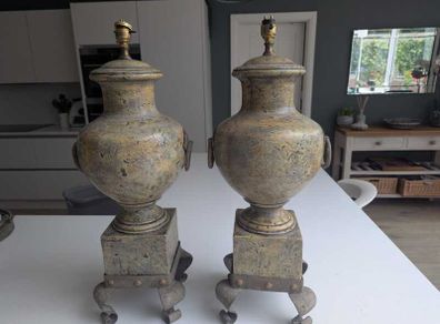 Pair of Vintage Terracotta Urns Converted to Table Lamps / Decorative Urns
