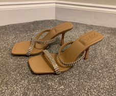 Zara Nude Diamond Square Toe Heels