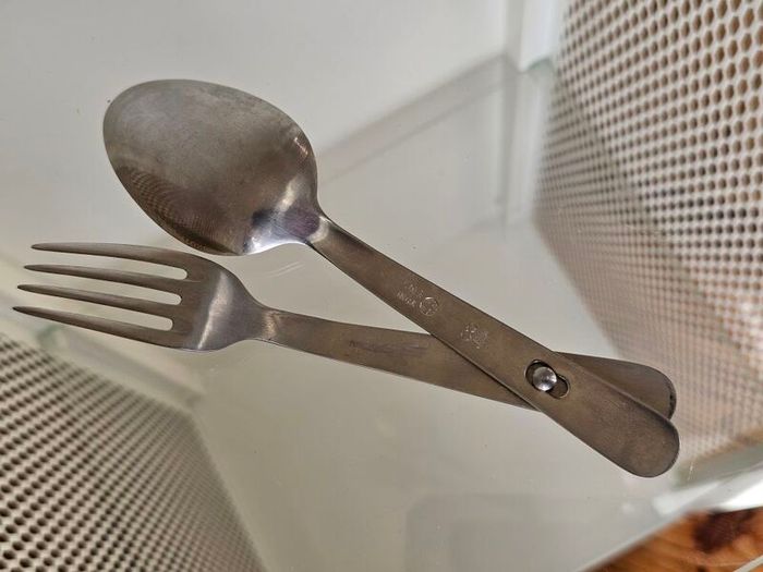 Vintage Swiss Army Military Issued Cutlery set 1984 stamped Collectable Militaria