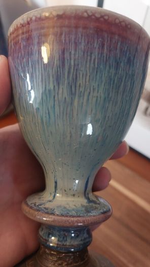 Wonderful Single Studio Art Pottery Goblet by Martin Branch Lyre Pottery, Cloncorban, Rossmore, Clonakilty, West Cork in a Fabulous Colourful Variegated Glaze. # One