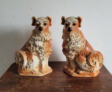 19th century Staffordshire russet & tan dogs