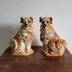 19th century Staffordshire russet & tan dogs
