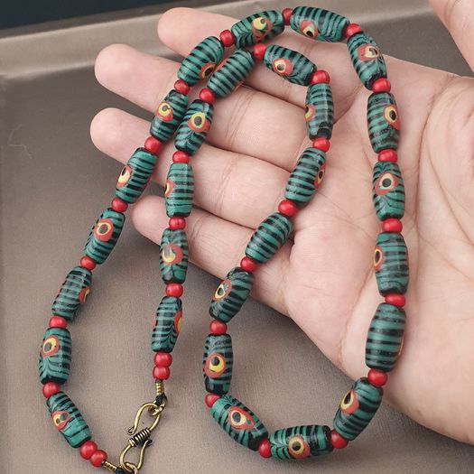 Antique Gabri Eyes Feather Desgin & Venetian Whiteheart Glass Beads Necklace