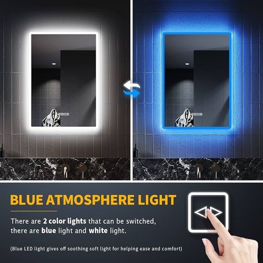 FREE EXPRESS SHIPPING Backlit Bluetooth Bathroom Mirrors with Shaver Socket, 500 x 700 mm Illuminated Wall Mounted Bathroom Vanity Mirror with LED Lights and Demister Pad
