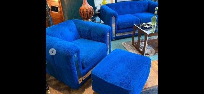 Retro, Mid Century,  American 70sRare Sofas, Chrome Finish, Faux Fur 1970