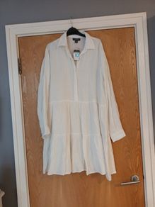 Primark  White Long Sleeved  Dress. S 10. More suited A Size 12-14.  B.N.W.T.
