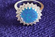 Silver 925 Cluster Ring with Lab Blue Opal CZ.
