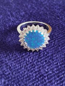 Silver 925 Cluster Ring with Lab Blue Opal CZ.