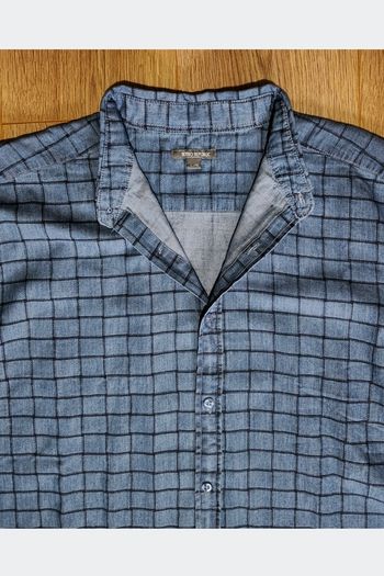 New Men's light denim shirt with black squares Size: Large Condition: New, never worn