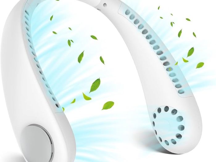 NEW SALE | Portable Hanging Neck Fan, Bladeless Mini Neck Fan with 360 Degree Airflow, 3-Speed Hands-Free Personal Fan Rechargeable Wearable Fan Cooling Quiet for Home Office Travel Sports Outdoor, White