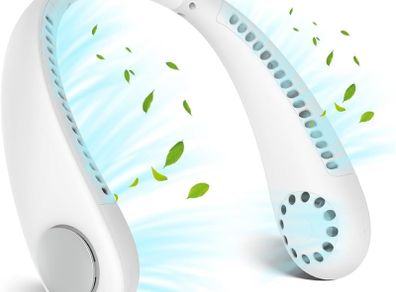 NEW SALE | Portable Hanging Neck Fan, Bladeless Mini Neck Fan with 360 Degree Airflow, 3-Speed Hands-Free Personal Fan Rechargeable Wearable Fan Cooling Quiet for Home Office Travel Sports Outdoor, White