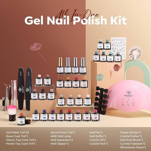FREE SHIPPING 28 Colors Fall Winter Gel Nail Polish Set with Lamp Starter Kit No Wipe Base & Top Coat Bond Primer