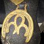 Set of Five Old Brass Horse Medallions on a black strap, Postage Available, Image 2