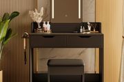 Dressing Table with Stool, Vanity Desk with Touch Control LED Mirror (3 Color Modes), 2 Drawers &amp; Hair Dryer Holder, Modern Makeup Desk for Bedroom, Black