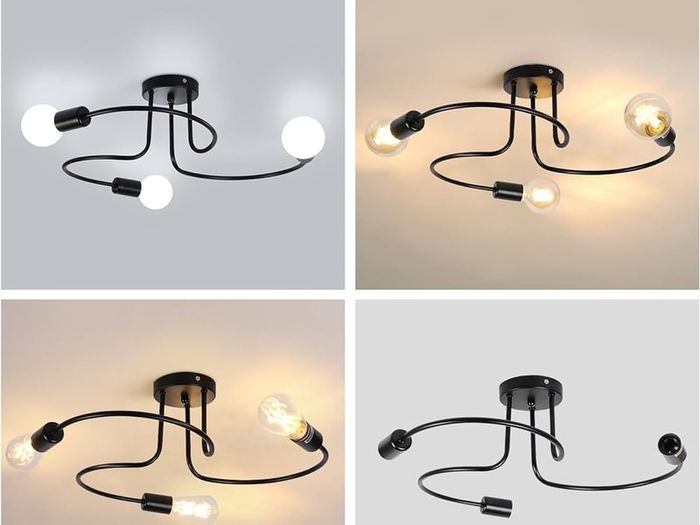 NEW SALE | Industrial Ceiling Light 3 Way, Semi-Flush Ceiling Light Black Metal E27 Base, Chandelier Ceiling Lighting Fixture for Bedroom Living Dining Room Hallway