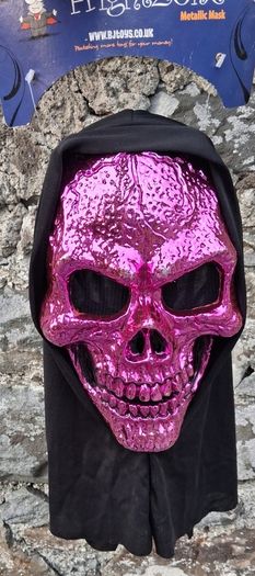 FrightZone - Metallic Pink Hooded Skull Mask All in One