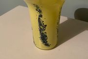Yellow and blue Vintage hand blown  glass vase