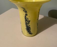 Yellow and blue Vintage hand blown  glass vase