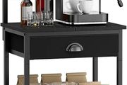 5 Tier Coffee Bar Station, Coffee Stand with Fabric Drawers, 8 S-Shaped Hooks, Corner Bar Cabinet, Height Adjustable, Bakers Rack for Kitchen, Living Room, Black