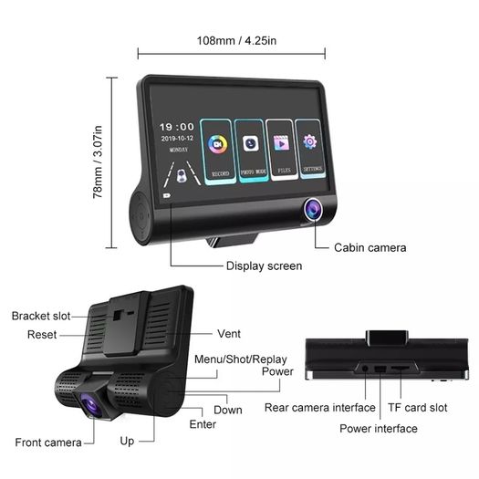 Dashcam 3 channel 1080p