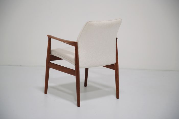 Vintage Danish Teak and White Boucle Armchair by Grete Jalk, 1960s.
