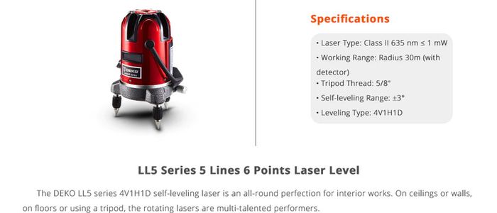 5 Line 6 Points Red Laser Level Self-leveling Higher Visibility Precise Horizontal&Vertical Adjustment