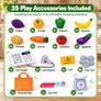 Kids Wooden Grocery Store Playset with Checkout Counter, Conveyor Belt and 35 Accessories Image 4