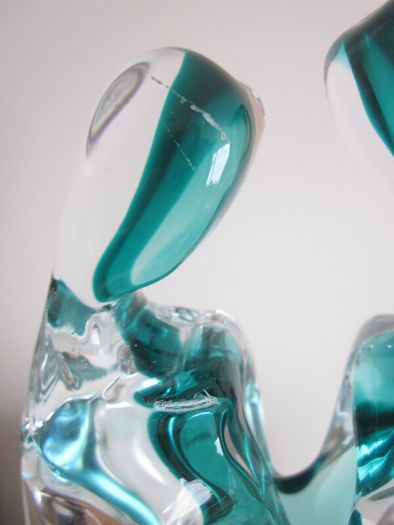 Murano Turquoise and Clear Glass Vase "The Lovers"