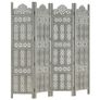 Hand carved 4-Panel Room Divider Grey 160x165 cm Solid Mango Wood Image 5