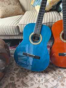 2 guitars with covers and one stand