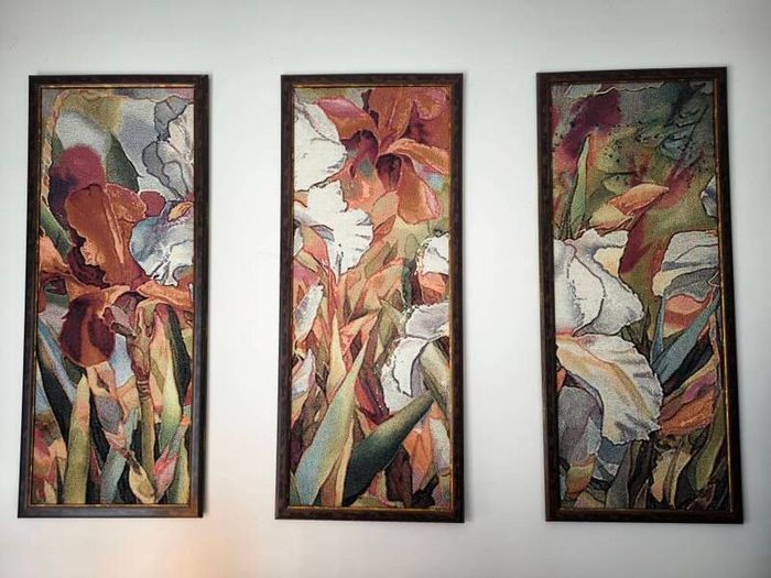 3 piece Iris Flowers French gobelin tapestry wall art