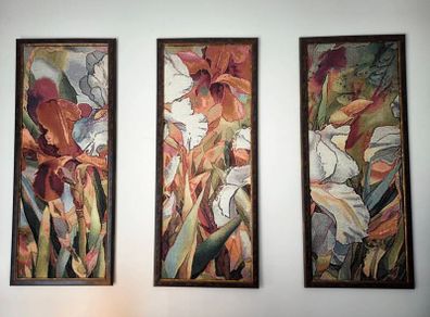 3 piece Iris Flowers French gobelin tapestry wall art