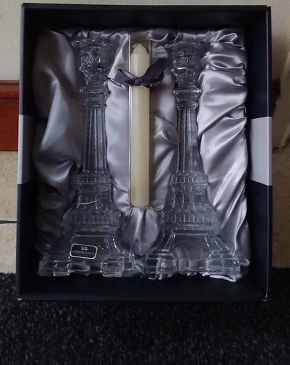 Newgrange Living : Grande Eiffel Candlesticks , Pair , Ivory Dinner Candles