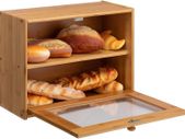 Bamboo Bread Box 2-Layer Large Capacity Countertop Bread Storage with Transparent Window, Suitable for Kitchen Or Dining Table Natural