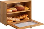 Bamboo Bread Box 2-Layer Large Capacity Countertop Bread Storage with Transparent Window, Suitable for Kitchen Or Dining Table Natural