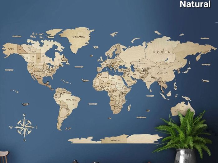 3D Classic Wooden World Map with Country Borders Country Names Capital Names US and Canada Borders and Names 3D Map Effect