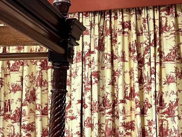 3 Pairs of French Toile de Jouy curtains - Gold & Brick Colour