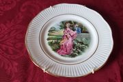 Paignton Devon Fragonard Courting Couple Fine Bone China Gold Gilt Decorative Plate With Hanger Made In Endland
