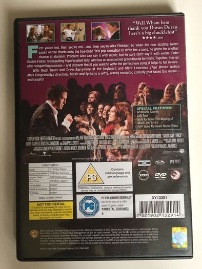 Music And Lyrics [2007] Hugh Grant & Drew Barrymore [Movie DVD]