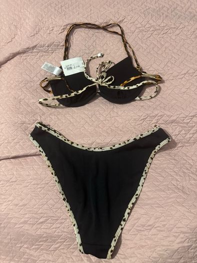 BNWT River Island Black leopard print bikini high leg Resort 2 set size UK12 EU40 Postage included