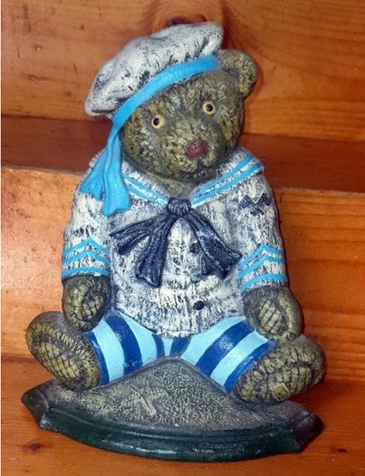 Vintage 12" Cast Iron Sailor Bear Doorstop