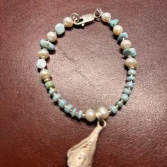 Larimar & pearl bracelet with silver pendant