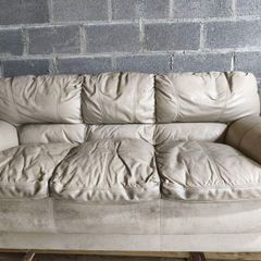 Cream Leather 3-Seater Sofa