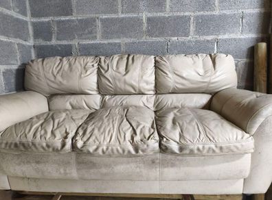 Cream Leather 3-Seater Sofa
