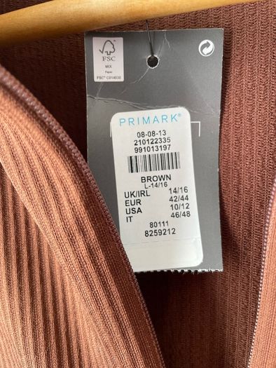 Primark bodysuit sleeveless brown ribbed size 16