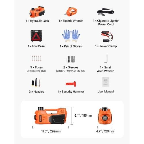 Electric Car Jack, 5 Tons /11000 lbs, Electric Scissor Jack with Built-In Inflator, 12V Tire Change Replacement with Electric Impact Wrench & LED Light