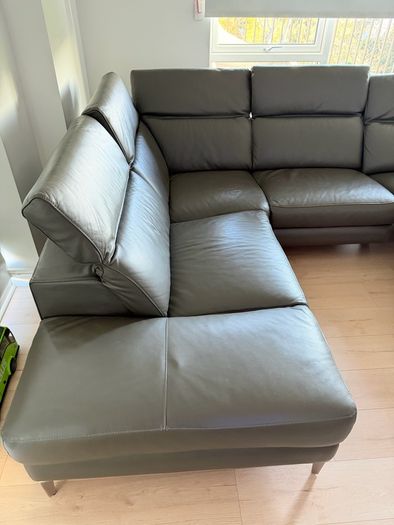 Grey Leather RHF Corner Chaise with Electric Recliner - Vancouver from EZ living (NO Delivery!)